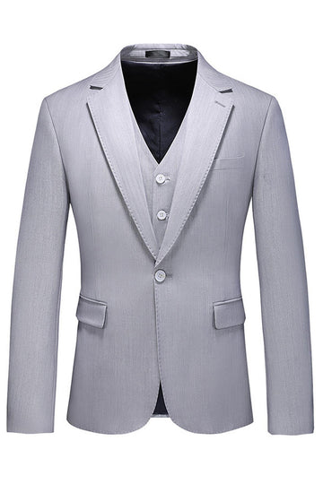 Light Grey 3 Pieces Notched Lapel Men's Formal Suits